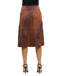 24seven Comfort Apparel Women's Brown Geometric Print Knee Length Skirt