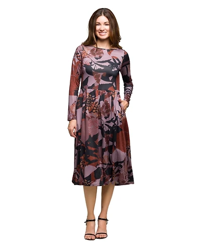 24seven Comfort Apparel Women's Long Sleeve Midi Dress