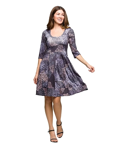 24seven Comfort Apparel Women's Three Quarter Sleeve Fit and Flare Dress
