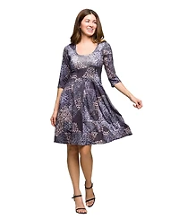 24seven Comfort Apparel Women's Three Quarter Sleeve Fit and Flare Dress