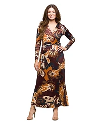 24seven Comfort Apparel Women's Brown Paisley Belt Waist Maxi Dress