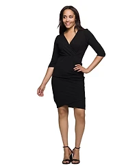 24seven Comfort Apparel Women's Solid Color V Neck Faux Wrap Dress