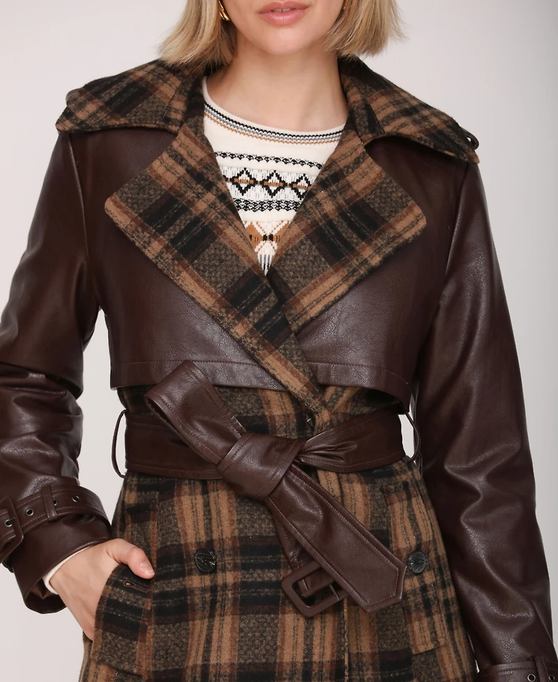 Avec Les Filles Women's Plaid Oversized Maxi Trench Coat