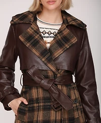 Avec Les Filles Women's Plaid Oversized Maxi Trench Coat