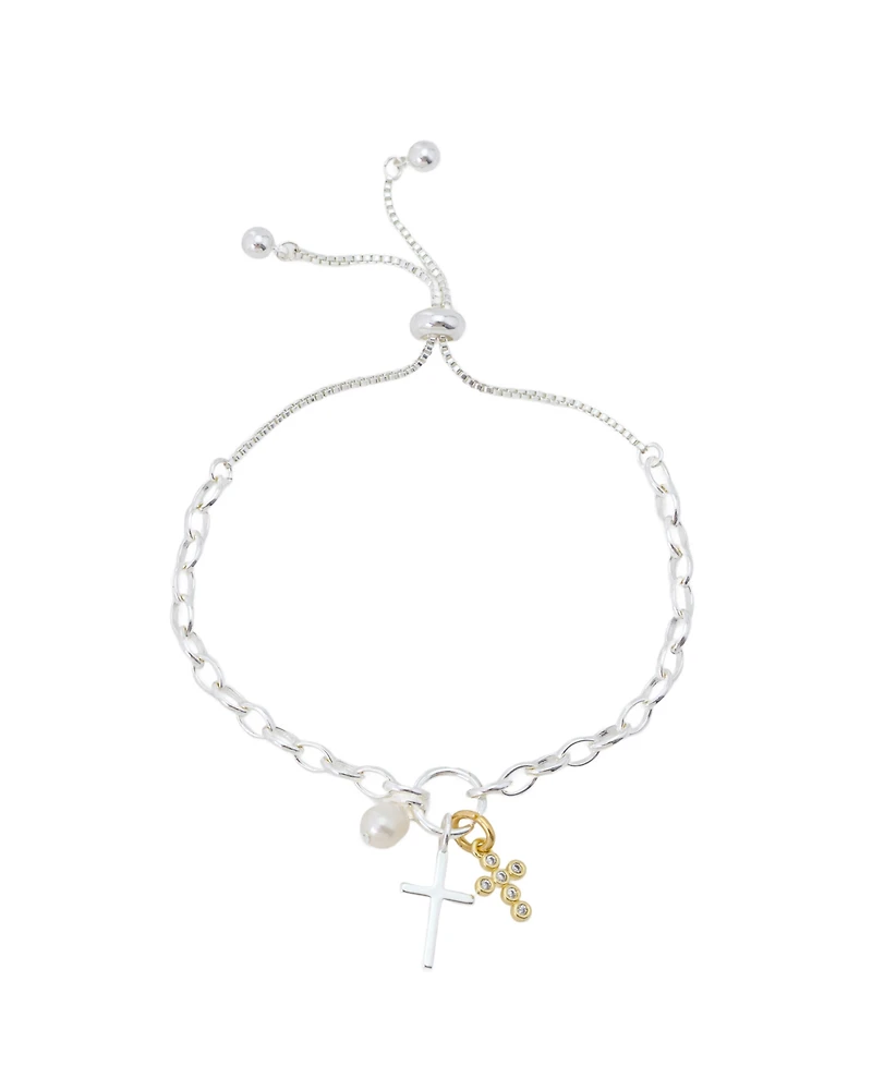 Unwritten Cubic Zirconia and Cultivated Pearl Faith Cluster Charm Bracelet