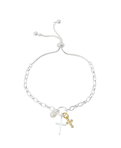 Unwritten Cubic Zirconia and Cultivated Pearl Faith Cluster Charm Bracelet