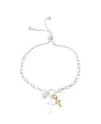 Unwritten Cubic Zirconia and Cultivated Pearl Faith Cluster Charm Bracelet