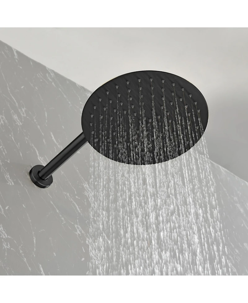 Rainsken Wall Mounted Shower Faucet Set with High Pressure 10" Stainless Steel Rain Shower 2 Way Pressure Balance Shower Valve Kit, Black