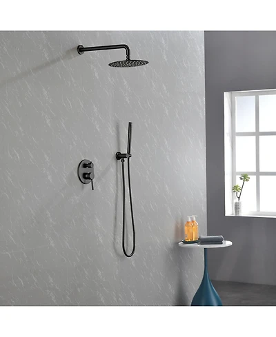 Rainsken Wall Mounted Shower Faucet Set with High Pressure 10" Stainless Steel Rain Shower 2 Way Pressure Balance Shower Valve Kit, Black