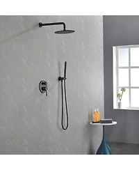 Rainsken Wall Mounted Shower Faucet Set with High Pressure 10" Stainless Steel Rain Shower 2 Way Pressure Balance Shower Valve Kit, Black
