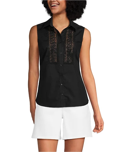 Lands' End Women's Sleeveless No Iron Shirt with Lace Inset