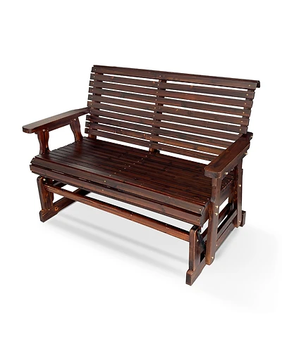 Mega Casa Wooden Patio Glider with High Roll Back and Deep Contoured Seat, Solid Fir Wood, 2-Seater, Heavy Duty 800 Lbs, 4 Feet (Deep Brown)