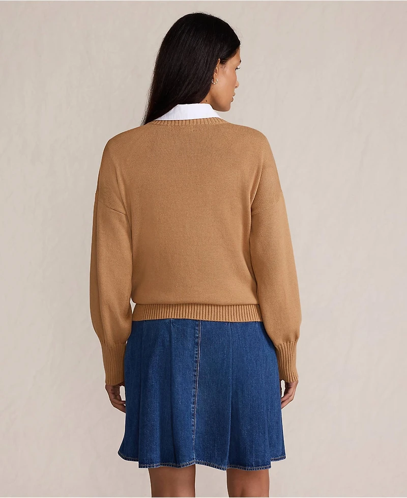 Lands' End Women's Cotton Drifter Argyle Crew Neck Sweater