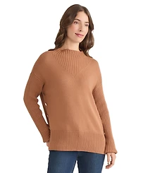Jones New York Women's Side Seam Button Mock Neck Sweater