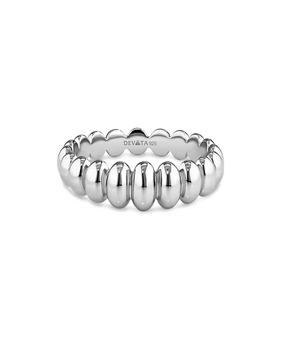 Devata Puffy Ribbed Ring in Rhodium Plated Sterling Silver