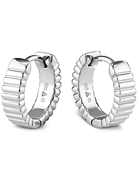 Devata Ribbed Hoop Earrings in Rhodium Plated Sterling Silver