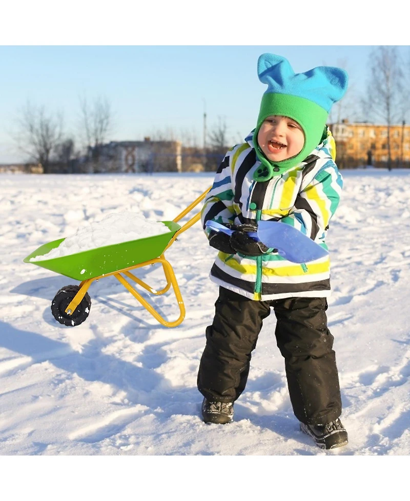 Kids Metal Wheelbarrow with Steel Frame and Safe Non Slip Handles
