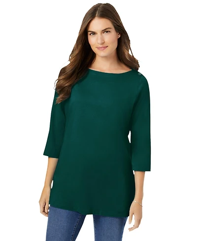 Woman Within Women's Perfect Three-Quarter Sleeve Boatneck Tee