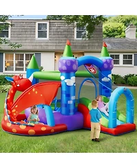 Inflatable Dragon Bounce House with Slide Basketball Rim and Ball Pit for Kids