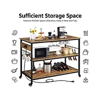 Yaheetech 36” H Rolling Kitchen Island Cart with Charge Station Rustic Brown