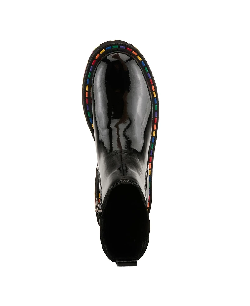 Spring Step Rager Glossy Waterproof Leather Rain Boot with Artistic Outsole and Elastic Side Panels