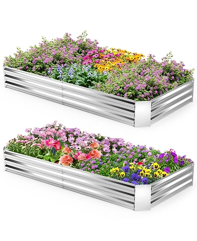 Gymax 2PCS Galvanized Raised Garden Bed Elevated Rectangle Plant Box 8 x 4 x 1FT