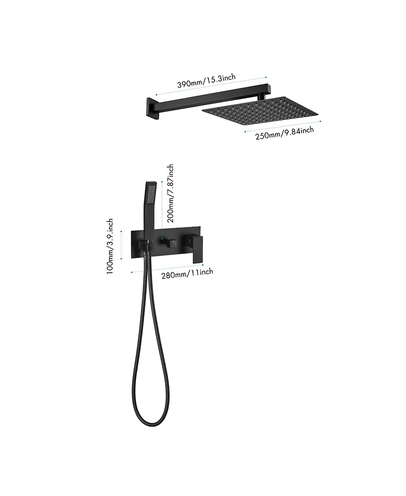 Rainsken Brass Matte Black Shower Faucet Set Shower System 10 Inch Rainfall Shower Head with Handheld Sprayer Bathroom Luxury Rain Mixer Combo Set