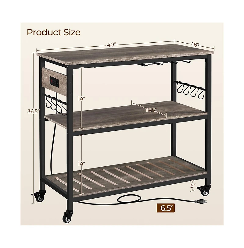 Yaheetech 36.5" H Kitchen Island Cart with Charge Station