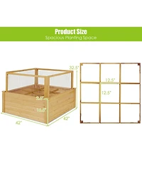 Gymax Raised Garden Bed Guard Fence Wooden Garden Box with 9 Grids & Critter