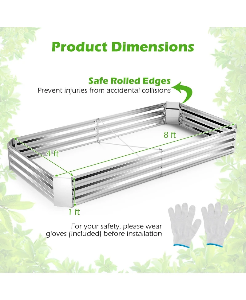 Gymax x x 1FT Galvanized Raised Garden Bed Heavy-Duty Elevated Rectangle Plant Box