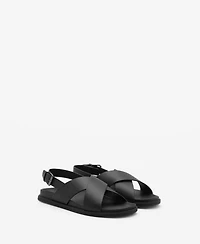 Mango Men's Leather Crossed Strap Sandals
