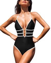 Cupshe Women's Double Dusk Black One-Piece Swimsuit