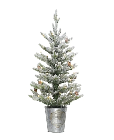 Puleo Pre-Lit Flocked Table Top Artificial Christmas Tree with 35 Lights in Metal Pot, 2'