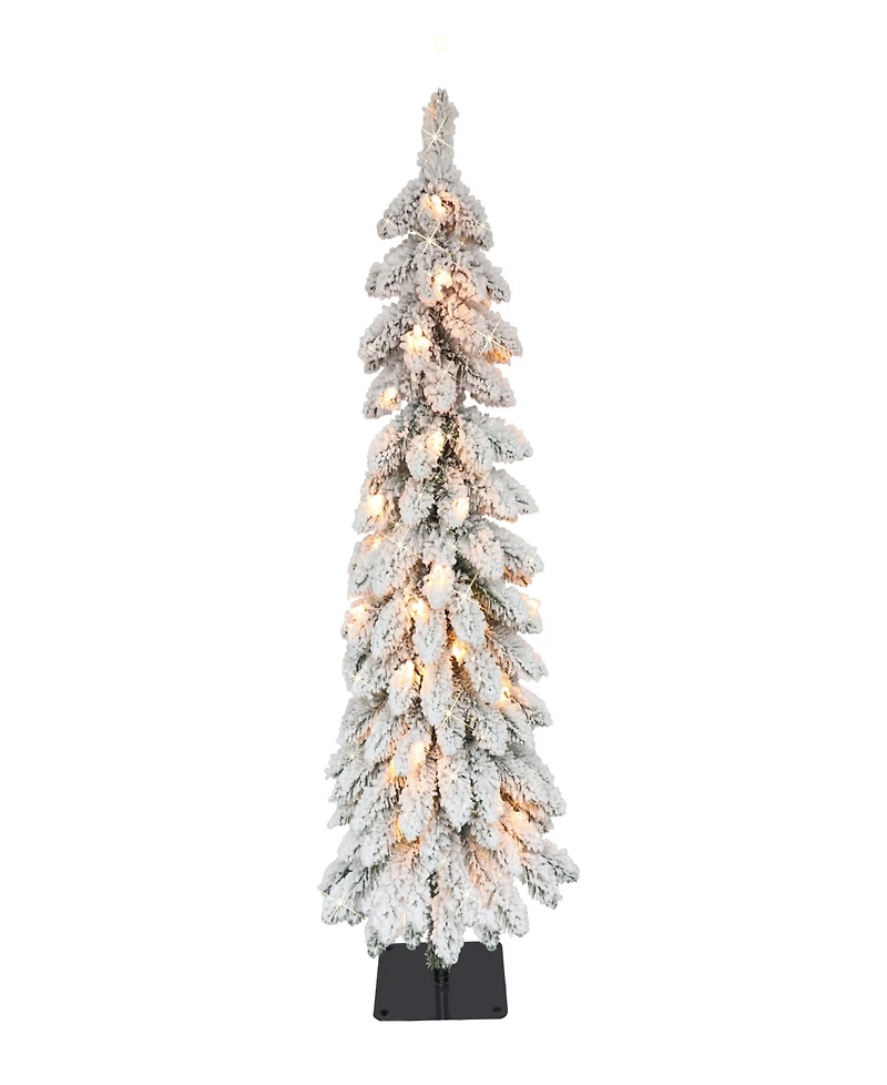 Puleo Pre-Lit Flocked Pencil Alpine Artificial Christmas Tree with 35 Lights, 3'