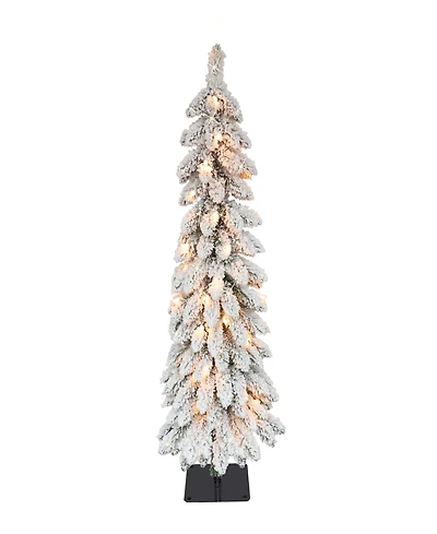 Puleo Pre-Lit Flocked Pencil Alpine Artificial Christmas Tree with 35 Lights, 3'