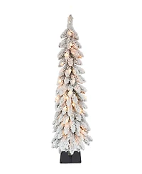 Puleo Pre-Lit Flocked Pencil Alpine Artificial Christmas Tree with 35 Lights, 3'