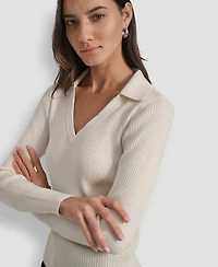 Dkny Jeans Petite Ribbed Johnny-Collar Sweater