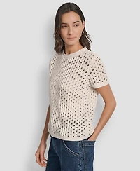 Dkny Jeans Petite Open-Stitch Crewneck Sweater
