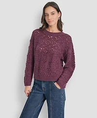 Dkny Jeans Petite Pointelle Crewneck Sweater