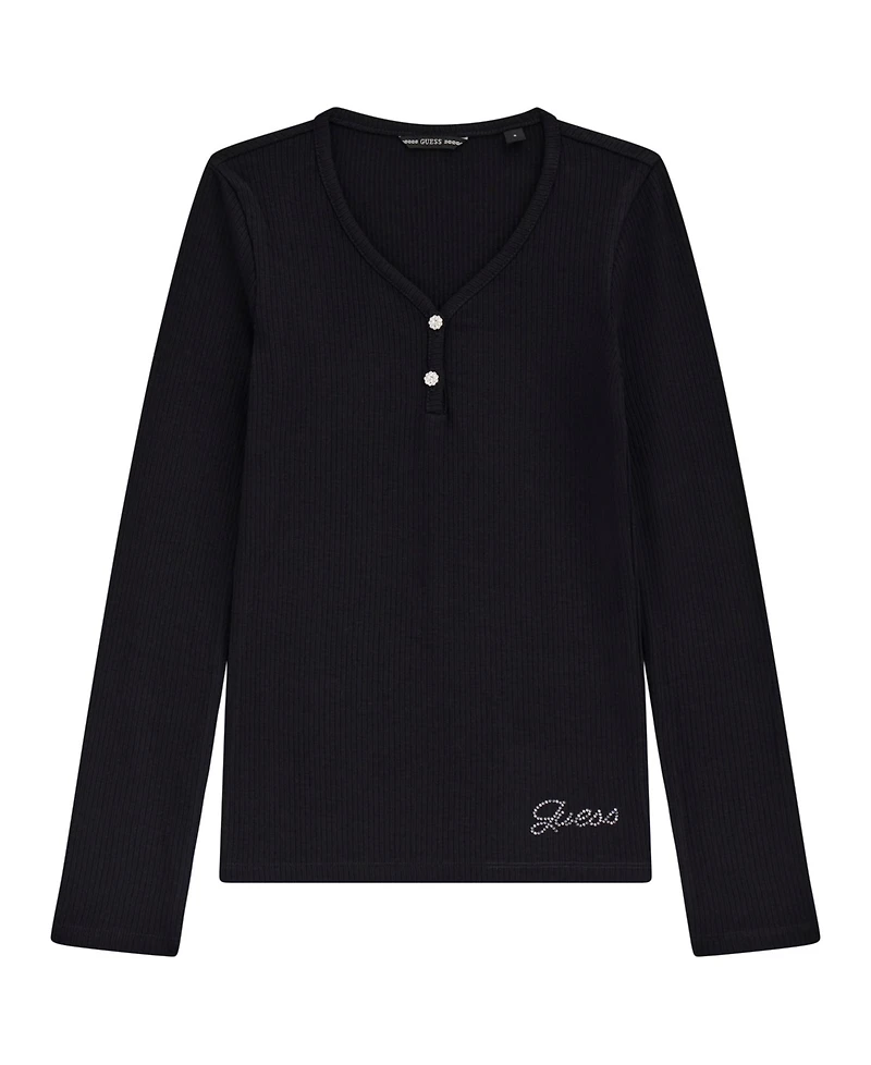 Guess Girls 7-16 Mini Me Style Stretch Rib Long Sleeve T-Shirt
