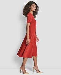 Dkny Short Sleeve Jewel Neck Suede Midi Dress