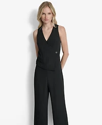 Dkny Sleeveless Asymmtetric Wide Leg Vest Jumpsuit