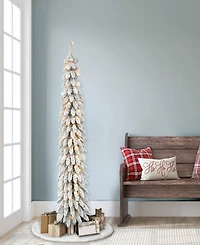 Puleo 6FT Pre-Lit Flocked Alpine Pencil Artificial Christmas Tree