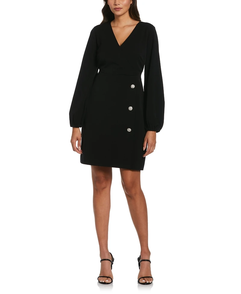 Ella Rafaella Petite Jewel Button Surplice Long Sleeve Dress