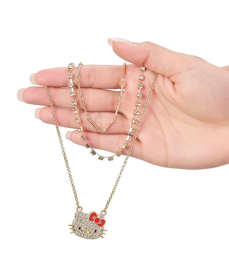 Hello Kitty Double Chain Necklace with Crystal Embellished Charm