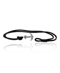 Lucky Brand Mens Black Leather Anchor Wrap Bracelet with Adjustable Fit