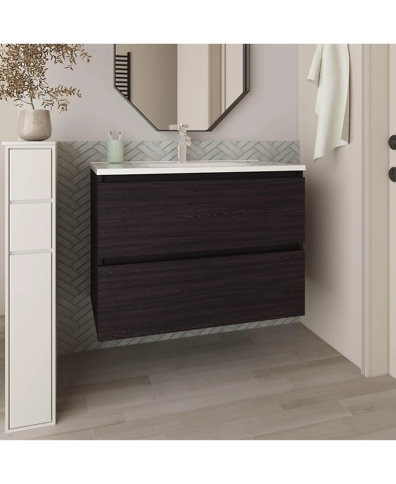 Depot E-Shop Depew Bathroom Vanity, 2 Drawers, White