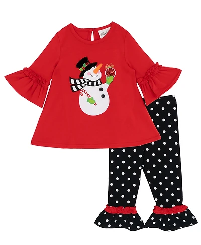 Rare Editions Baby Girls 2-Piece Snowman Applique Top and Polka Dots Leggings Set