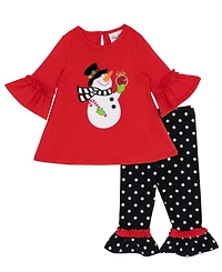 Rare Editions Baby Girls 2-Piece Snowman Applique Top and Polka Dots Leggings Set