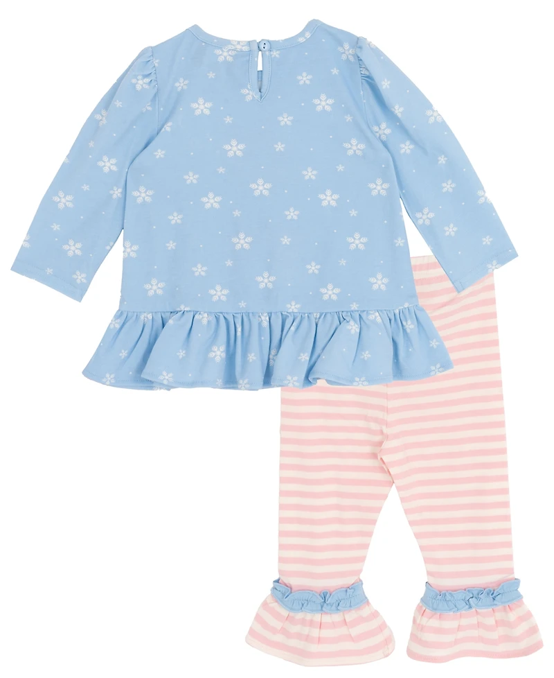 Rare Editions Baby Girls 2-Piece Printed Top and Striped Leggings Set